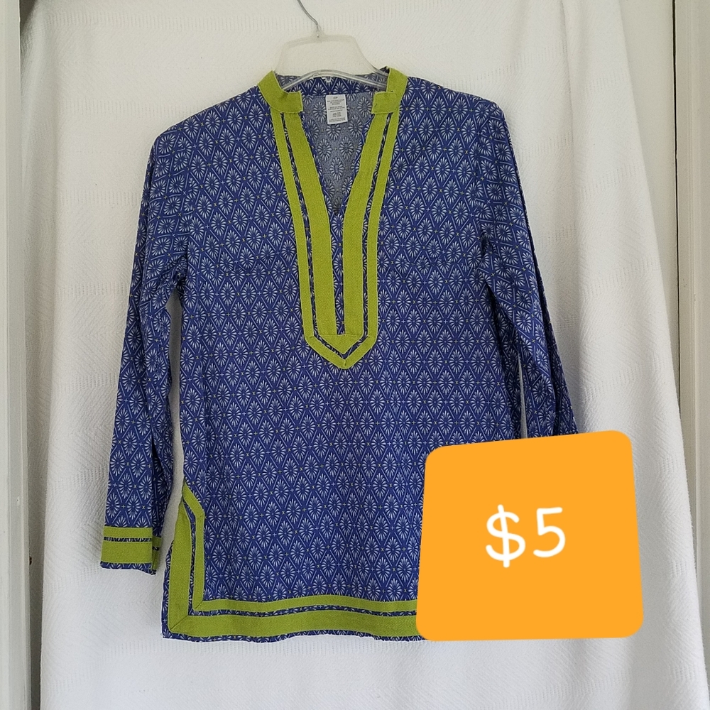 Blue Print Kurta with Green Trim